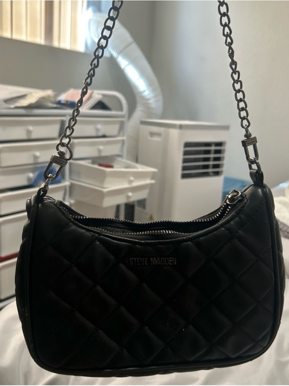 Steve Madden Black Quilted Chain-Handle Shoulder Bag
